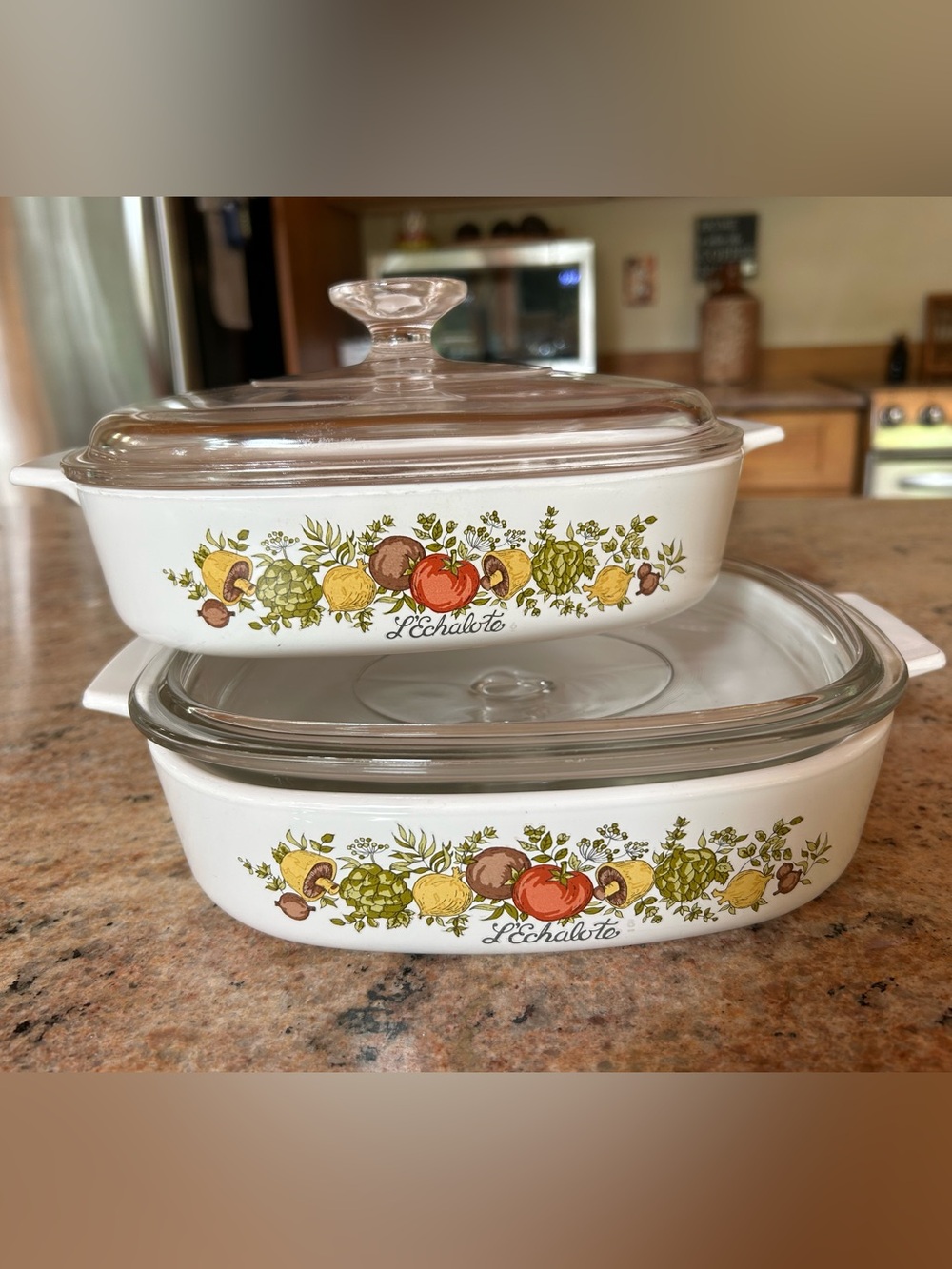 Corningware “L’Echalote” #A-8-B (Set of 2)Casseroles 1.75 Qt w/Pyrex Lids# A-9-C